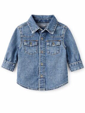 NWOT Cat & Jack Toddler Boy Denim Button Down Shirt 2T Classic Blue Jean Shirt